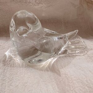 Vintage Clear Heavy Glass Bird Sculpture Paperweight songbird classic decor